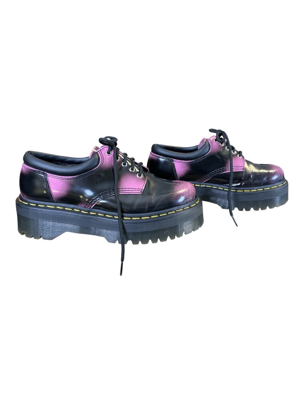 Dr. Martens Shoes Black Fondant Pink 8053 Quad Rub-Off Platform Oxfords Punk 8 - Picture 3 of 7